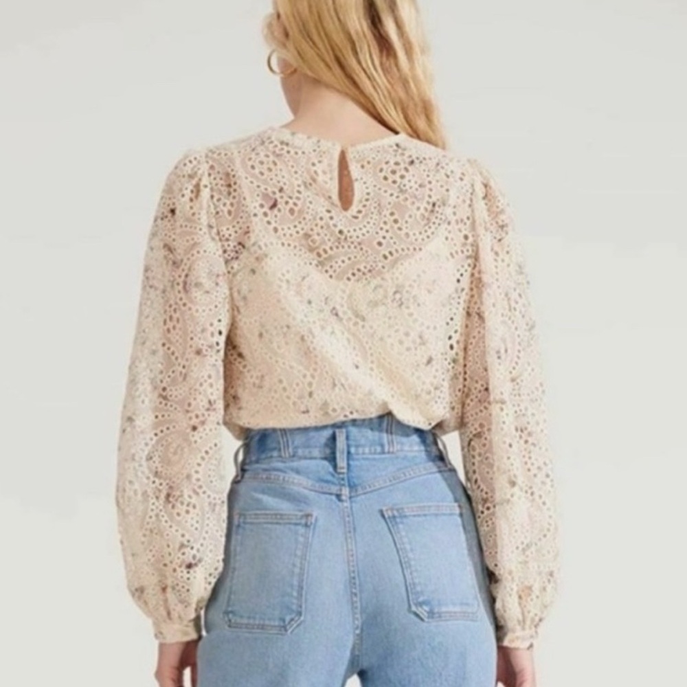 Veronica Beard Azar Eyelet Blouse Sz S 4 Floral Lace Ivory Ecru Embroidery - Picture 7 of 7